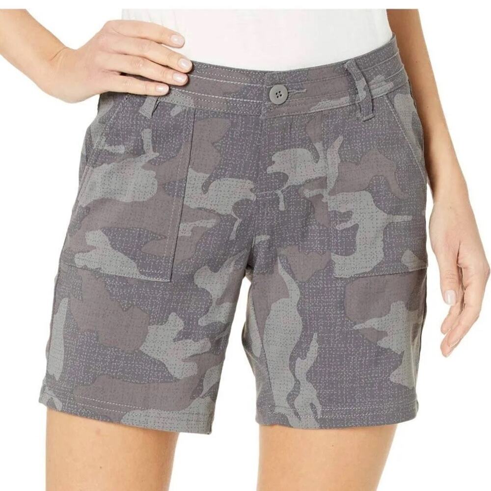 Prana Women’s Olivia Short Grey Camo Camouflage 5” Inseam Size 0 Outdoor Hiking